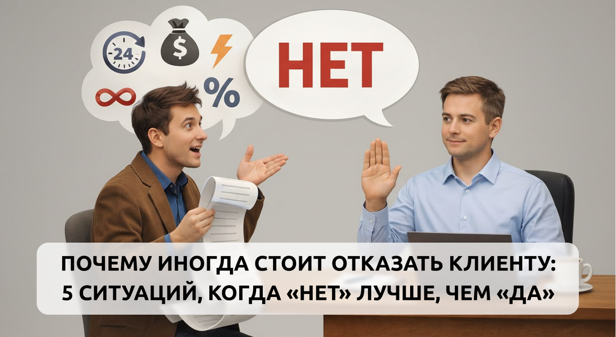 Спонсор этой статьи - самоуважение автора. Право сказать "нет" — бесценно. Мы выбираем с кем работать также тщательно, как клиенты выбирают нас. 