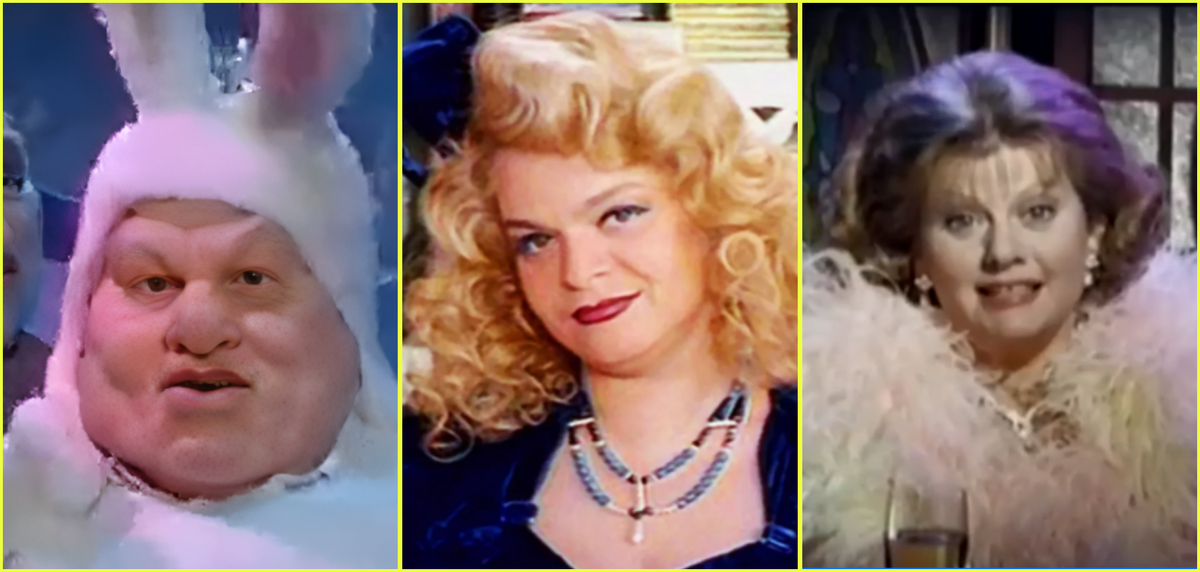 Кукла Ельцина, Лариса Долина и Ирина Муравьёва: каждый из каналов по-своему заманивал зрителей. Фото: кадры из новогодних передач 1995 года