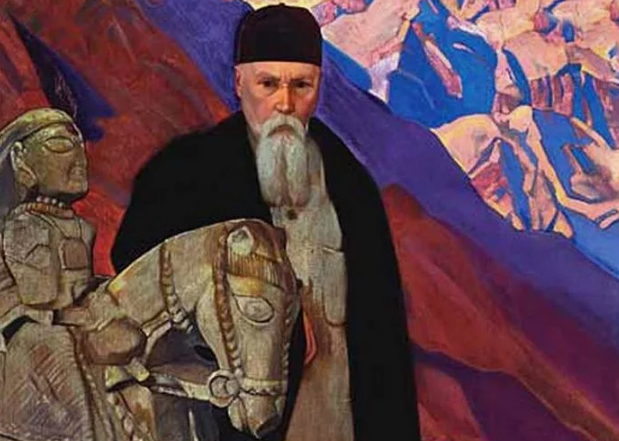 Портрет Николая Рериха со скульптурой Гуга Чохана