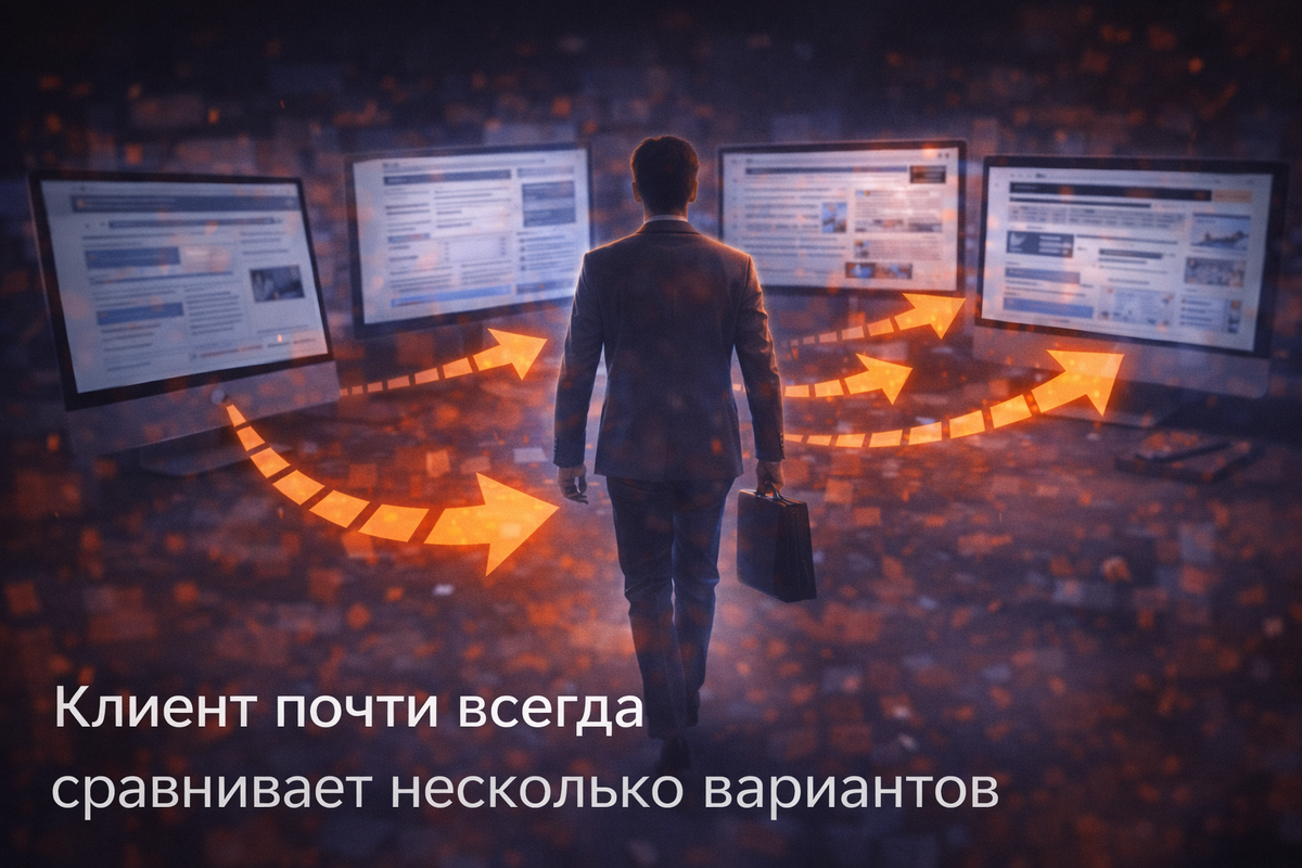 Клиент почти всегда сравнивает несколько вариантов, а не принимает решение на первом сайте.