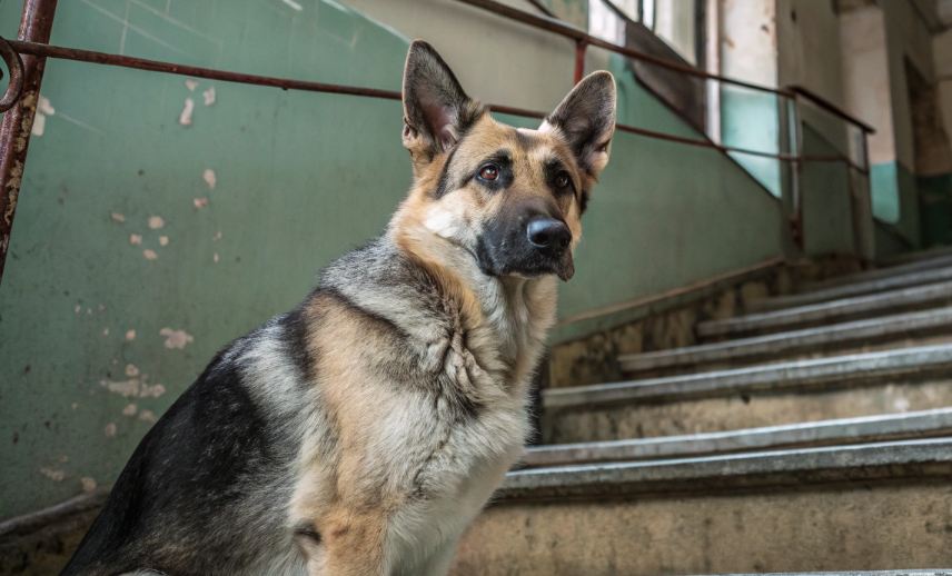 Собака при виде хозяев опустила голову, но с места не двинулась