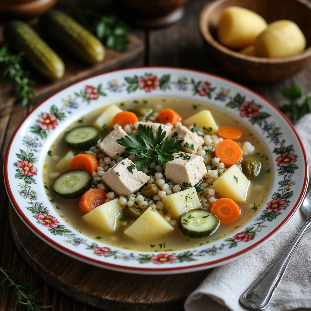 🍽️ Рассольник с перловкой и курицей: вкусный суп для домашнего стола 🍽️