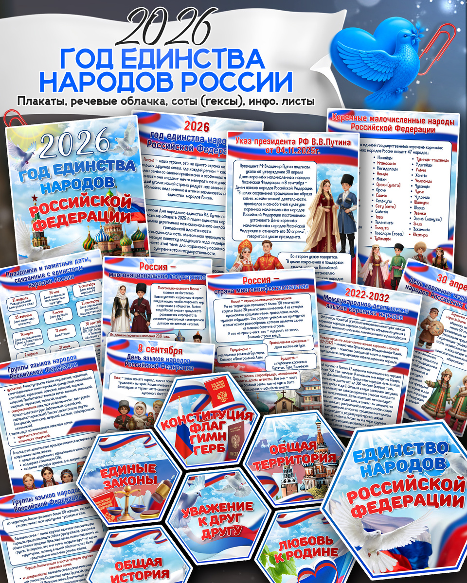Соты (гексы) и информационные листы к 2026 году «ГОД ЕДИНСТВА НАРОДОВ РОССИИ»