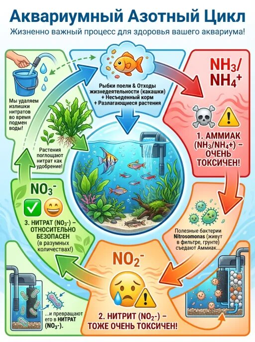 Азотный цикл в аквариуме. Схема. 