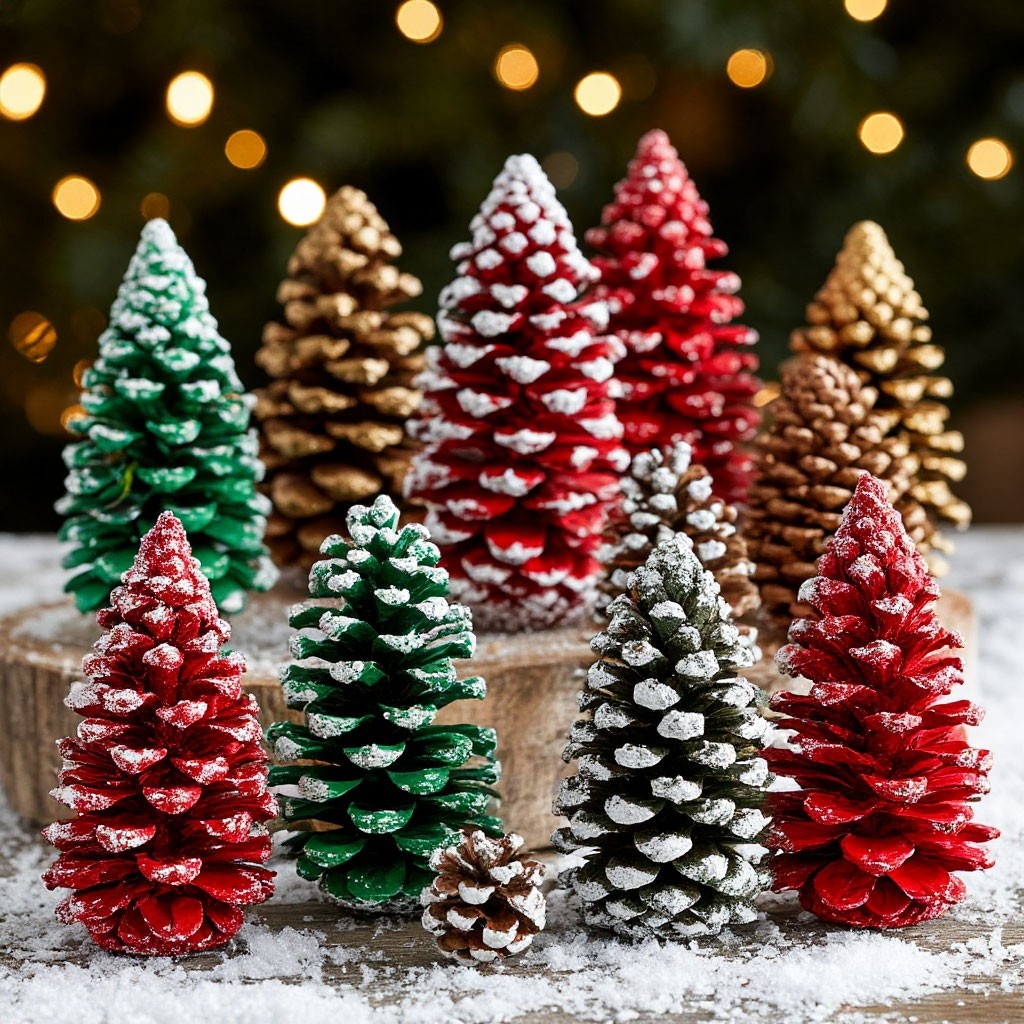 Разноцветные шишки с блёстками будут смотреться более празднично, а творческий процесс добавит украшениям уюта! 