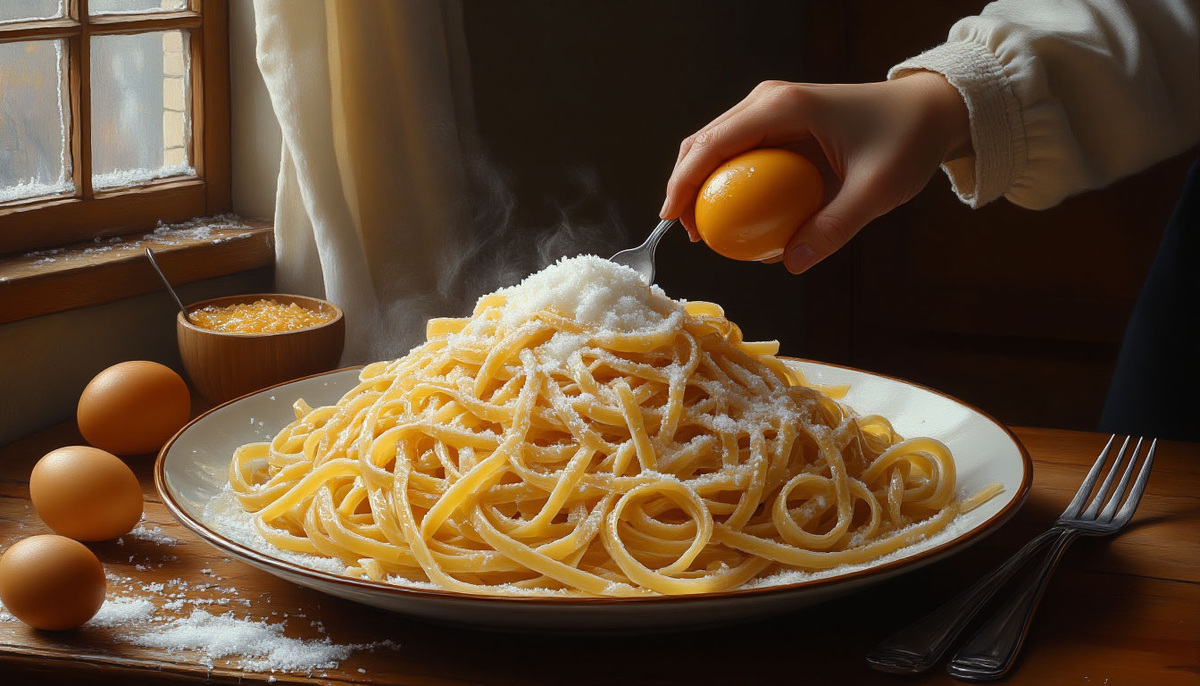 Макароны с яйцом и сахаром