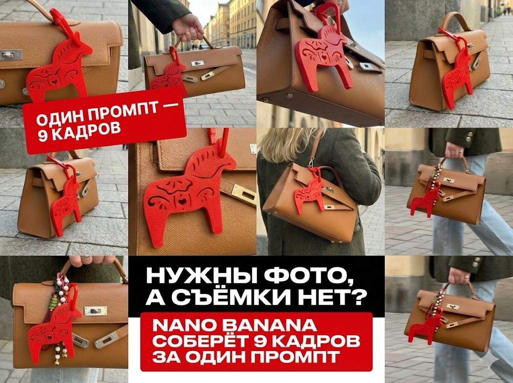 Генерим коллаж в Nano Banana: 9 кадров из двух картинок