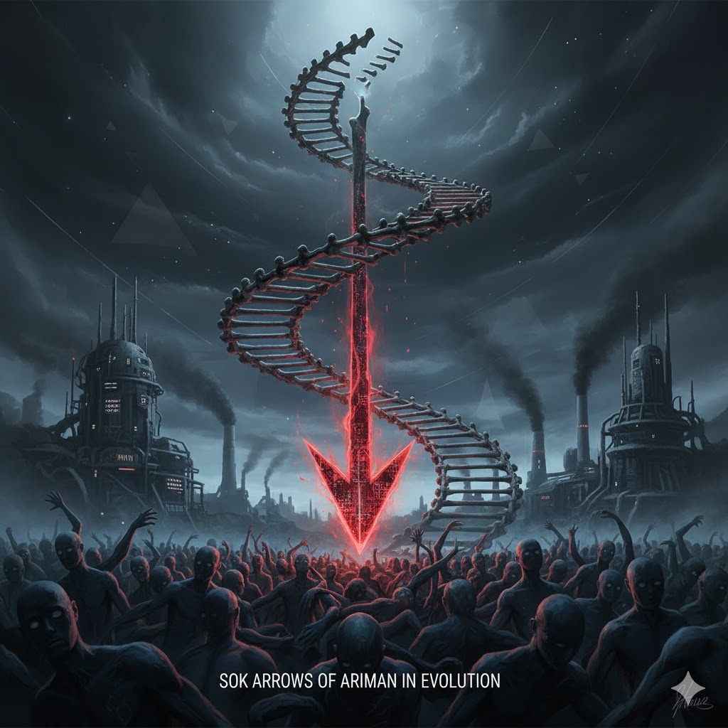 "Стрела Аримана в Эволюции", иллюстрация создана сетью Джемини