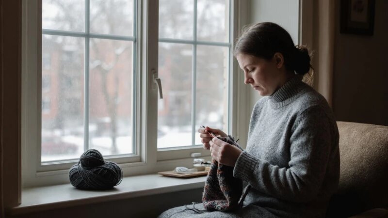     Рукоделие. Женщина. Вязание. Мороз Нейросети