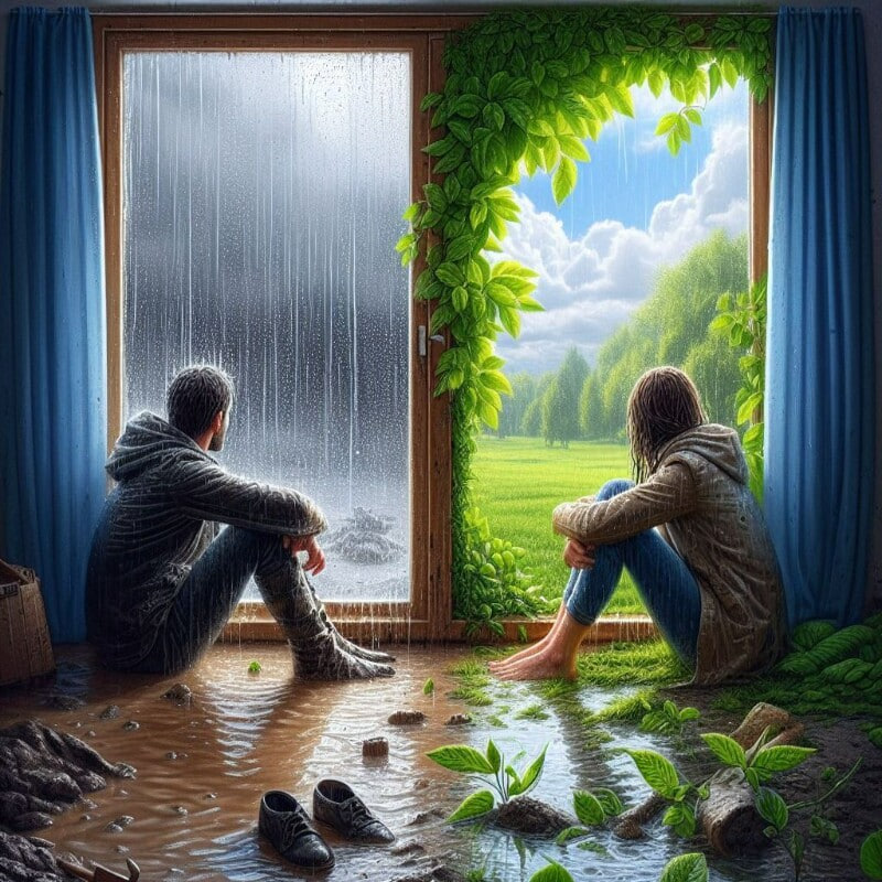 В ОДНО ОКНО СМОТРЕЛИ ДВОЕ.ОДИН УВИДЕЛ ДОЖДЬ И ГРЯЗЬ. ДРУГОЙ- ЛИСТВЫ ЗЕЛЁНОЙ ВЯЗЬ, ВЕСНУ И НЕБО ГОЛУБОЕ. В ОДНО ОКНО СМОТРЕЛИ ДВОЕ... (ОМАР ХАЯМ)        