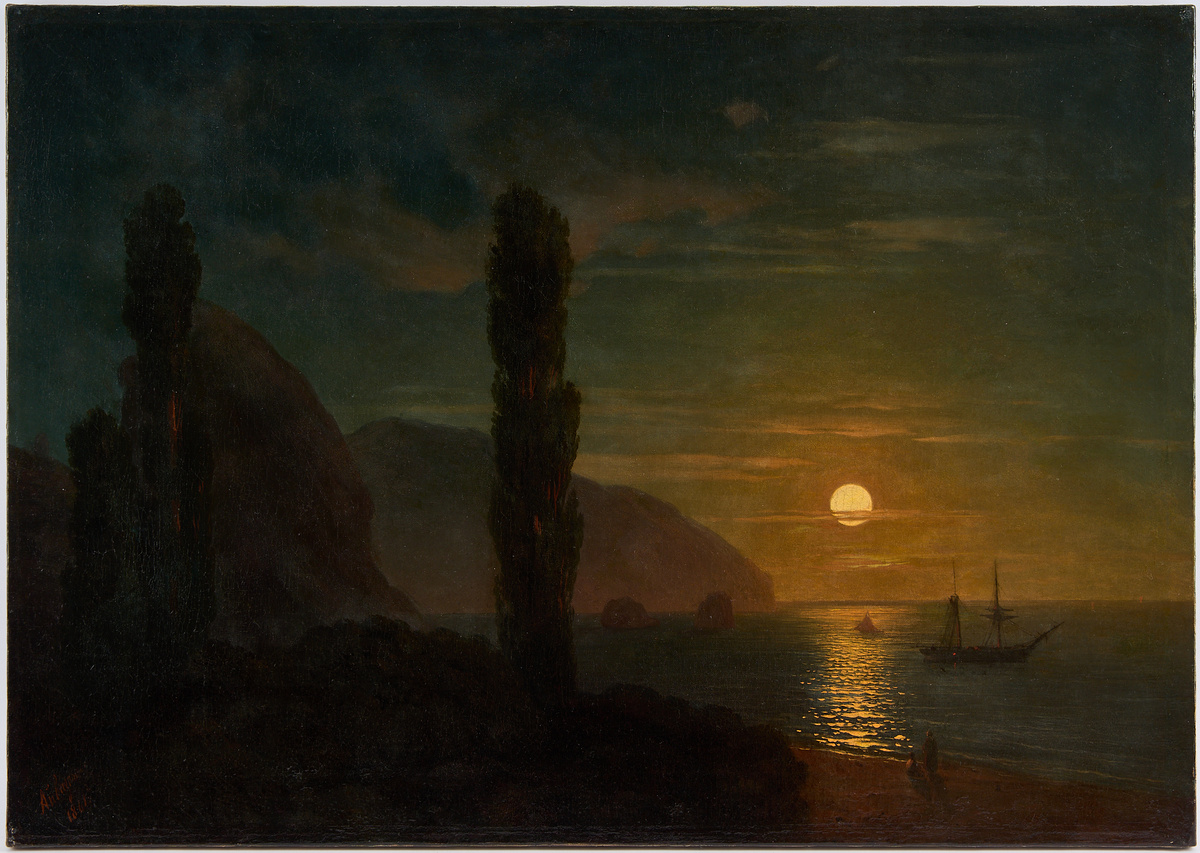 Айвазовский, Иван Константинович (1817–1900).  Лунная ночь в Крыму Холст, масло. 81 х 60