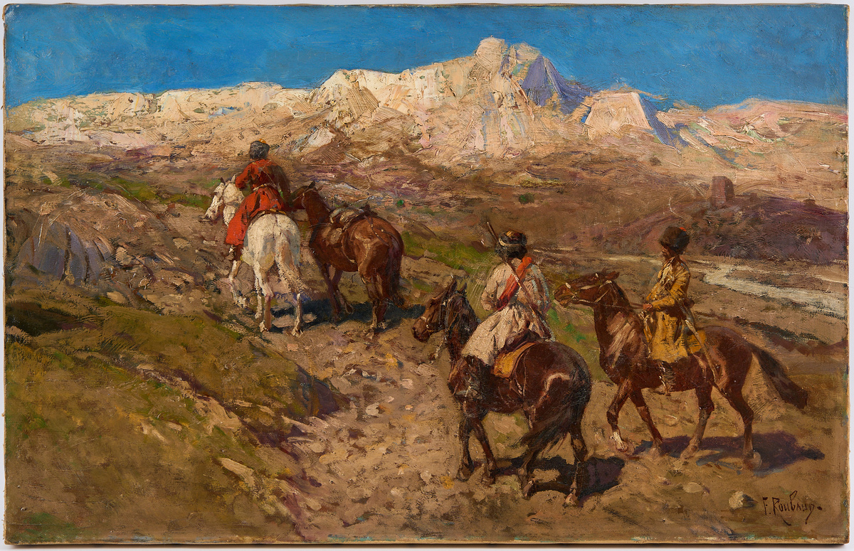 Рубо, Франц Алексеевич (1856-1928).  Казаки.  Холст, масло. 52 х 75