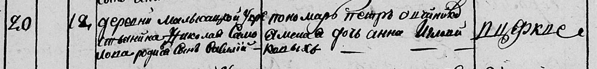 Метрическая запись о рождении Василия. ГБУТО «Государственный архив в г. Тобольске» Ф.156 Оп.20 Д.63