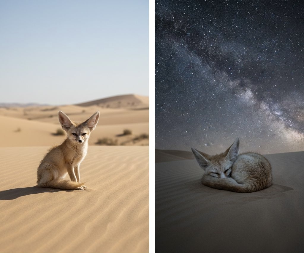 Лиса фенек стойко переносит и зной, и холод