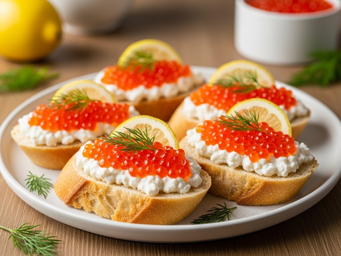 Бутерброды с красной икрой и сыром