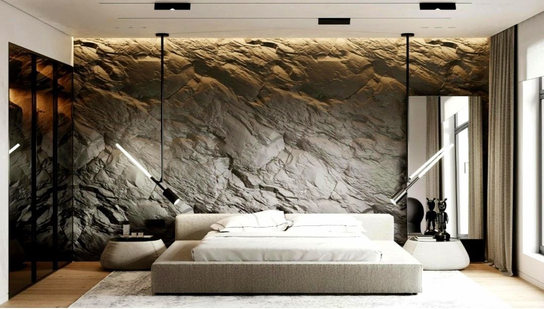 Готовая стена в спальне из архитектурного бетона. Фото из открытых источников