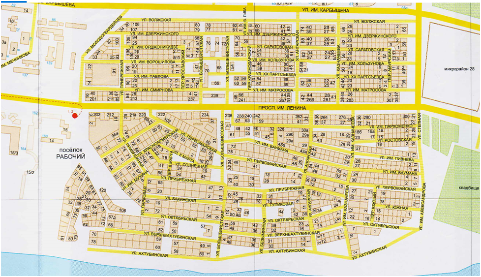 Посёлок Рабочий на карте города Волжского.