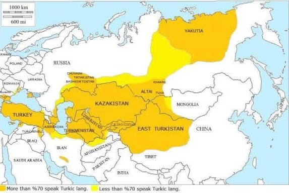 Карта распространения тюркских языков

