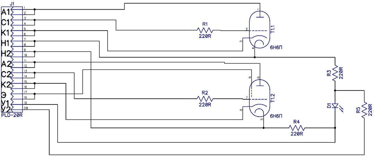 Принципиальная схема модуля размещения пальчиковой радиолампы