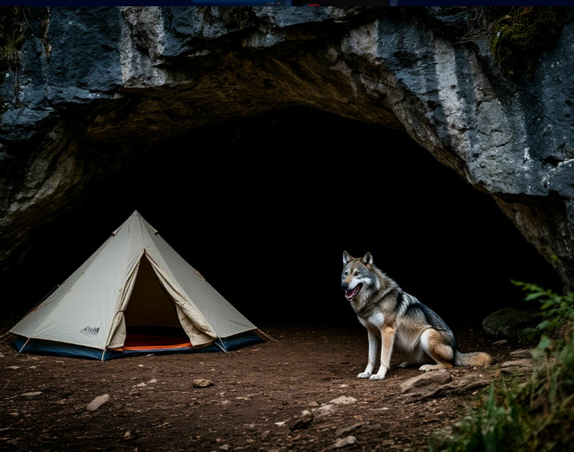 В пещере была не только палатка, но и полусобака-полуволк