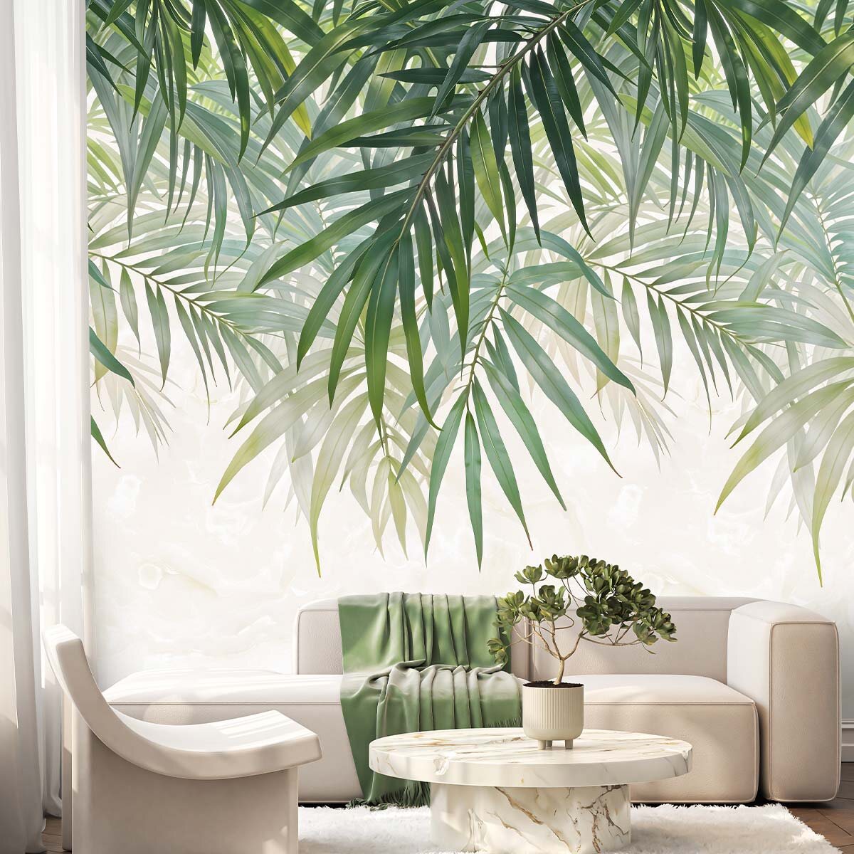 Пример интерьера зоны отдыха с акцентной отделкой флизелиновыми фотообоями VEROL. Артикул на WB: 457637652.