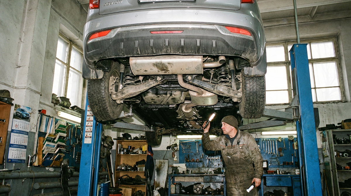 Заезжаем на подъемник и смотрим, что скрывает заводская защита после трех лет в российских реагентах