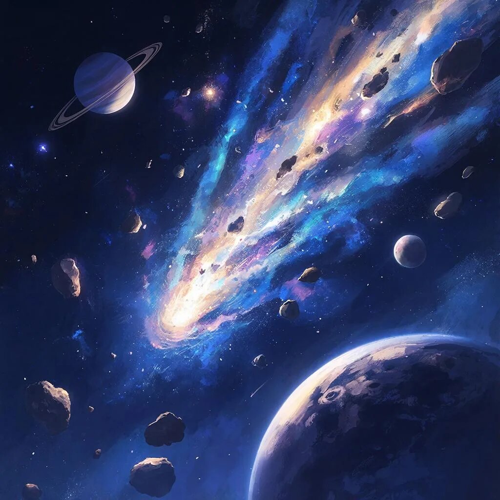 Комета. Иллюстрация сгенерирована нейросетью