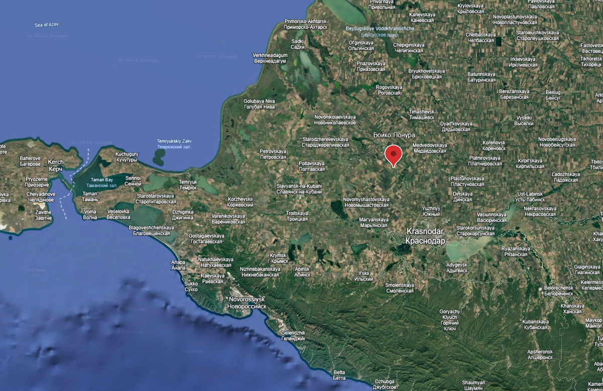 Росположение хутора Бойка Понура на территории Краснодарского края.