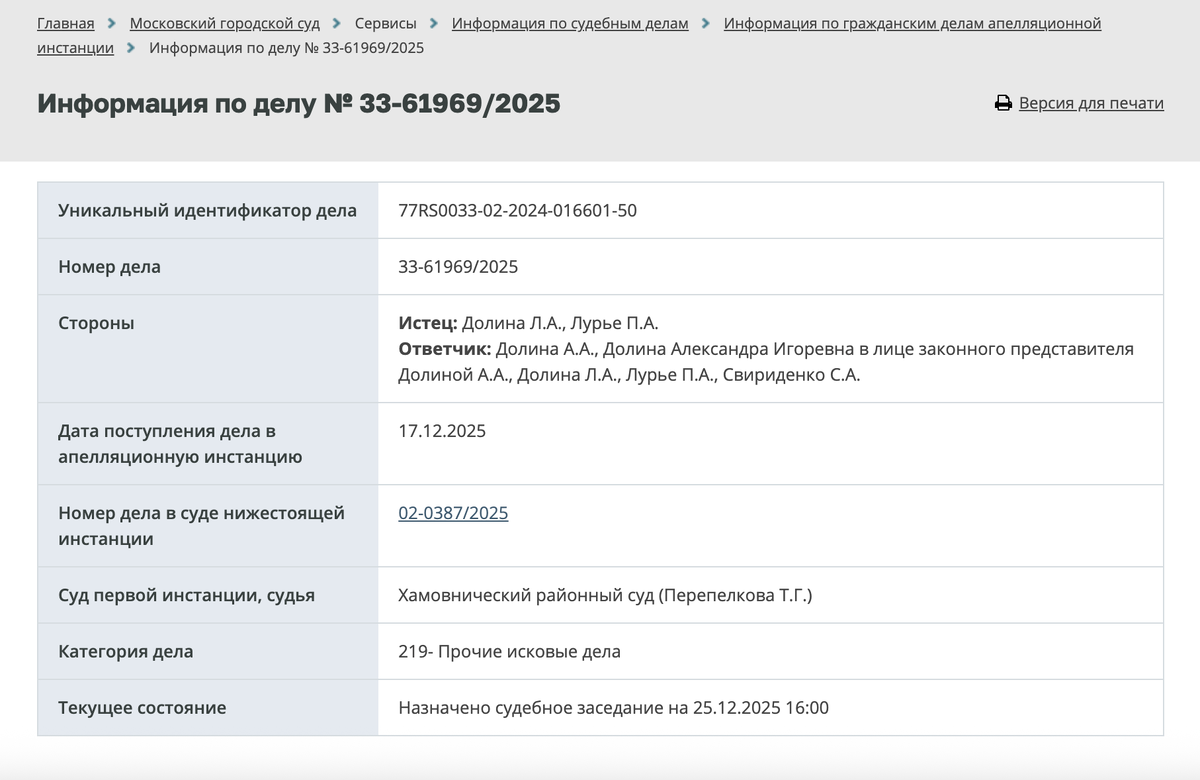 карточка дела на сайте Мосгорсуда | фото © ISO M-P group