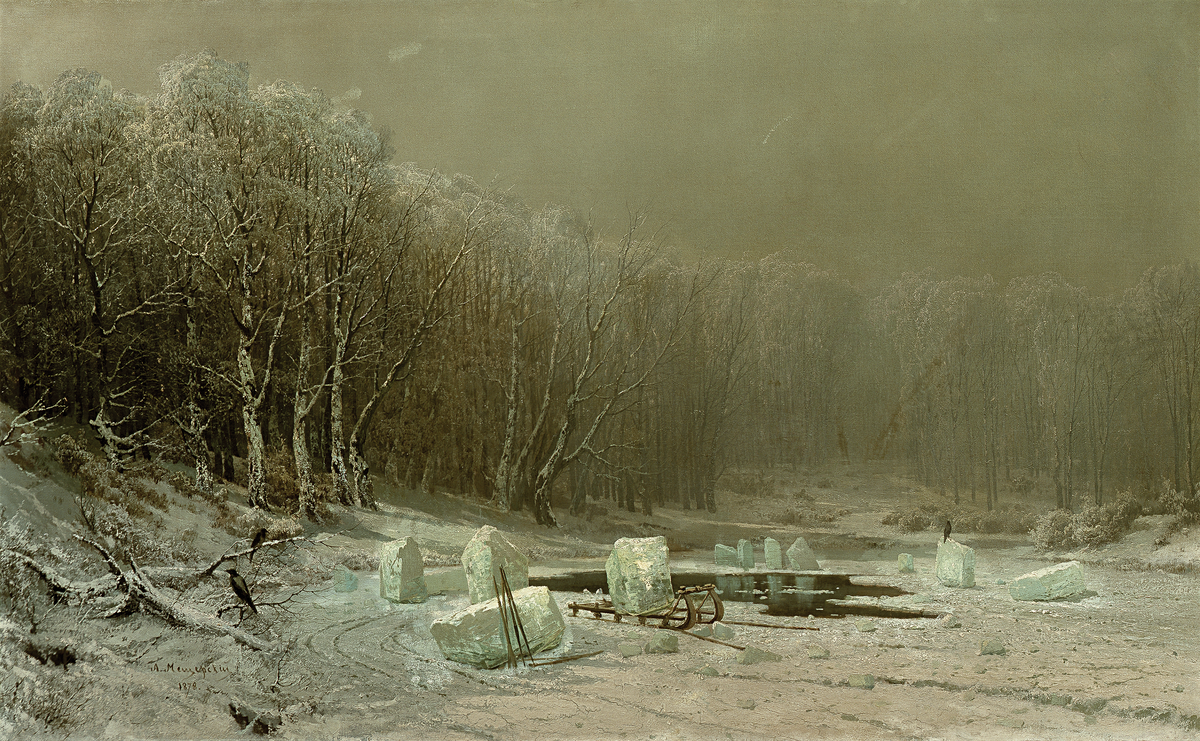 АРСЕНИЙ ИВАНОВИЧ МЕЩЕРСКИЙ, "Зима. Ледокол", 1878. Холст, масло; 109 × 177 см