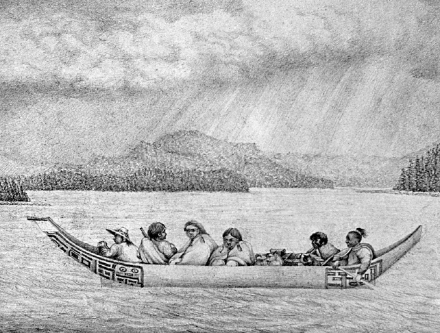 Тлинкиты в лодке. Рис. И. Г. Вознесенского, 1844 г. МАЭ № 1142–15