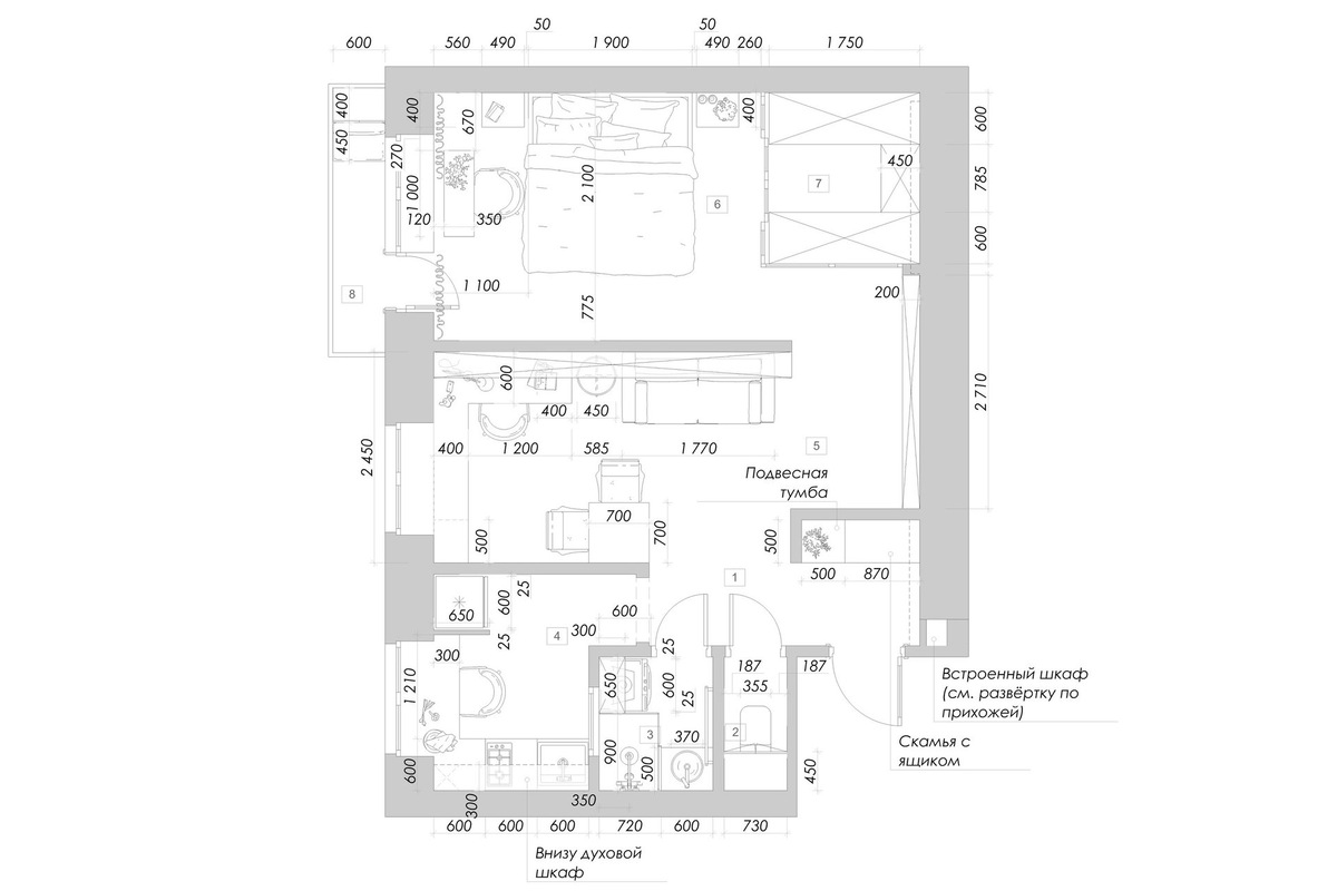 Итоговая планировка и расстановка мебели