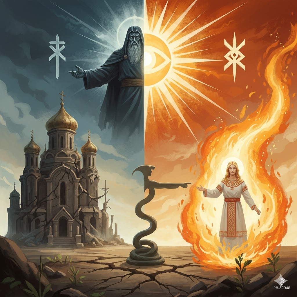 "Религия Огня и Солнца: Антагонист Антихриста на фоне Гностического Рассвета", иллюстрация созлана сетью Джемини