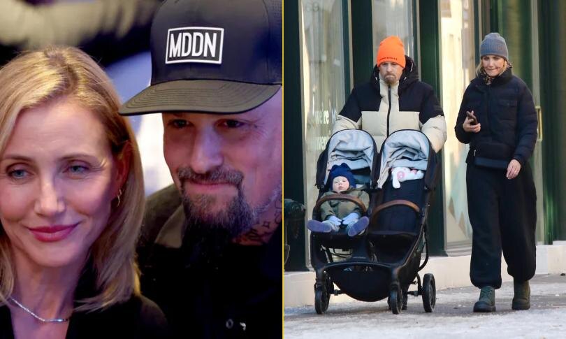    Источник: Getty Images | BrosNYC / BACKGRID / Backgrid USA | Кэмерон Диаз с мужем и ребенком на прогулке