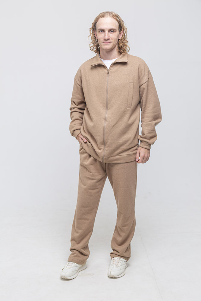 Мужской костюм с толстовкой из конопляного футера коричневый