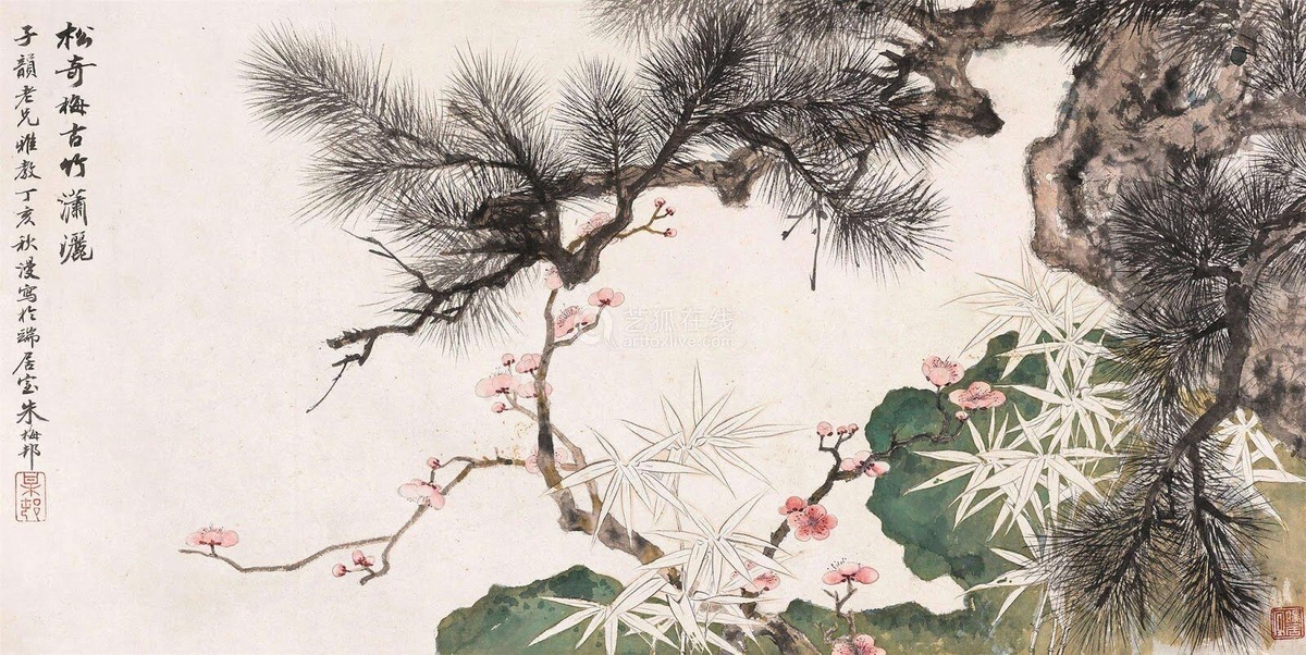 Три друга зимы - сосна, бамбук, слива мэйхуа, что, единственная, цветет зимой. 