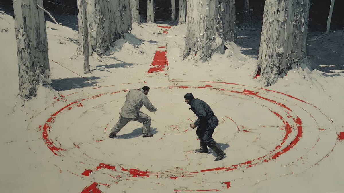 Люди на фоне огромных, равнодушных гор