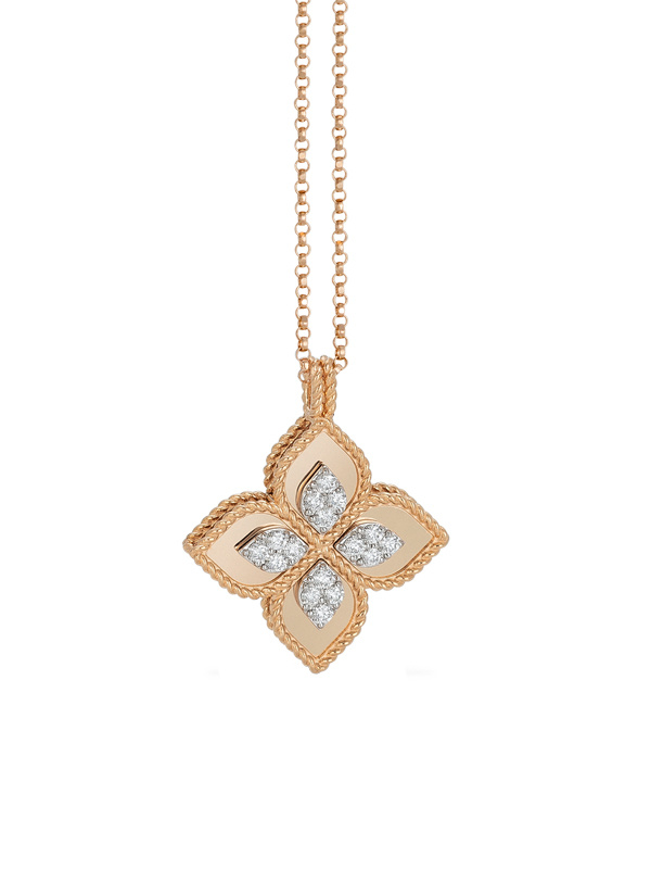 Колье Roberto Coin Princess Flower из розового и белого золота с бриллиантами