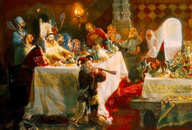 Юрий Сергеев. «Пир Ивана Грозного в Александровской слободе». Насколько строгими были посты русских царей, настолько разухабистыми и продолжительными были их пиры. Эту способность впадать из крайности в крайность тоже подмечали иностранцы. 
