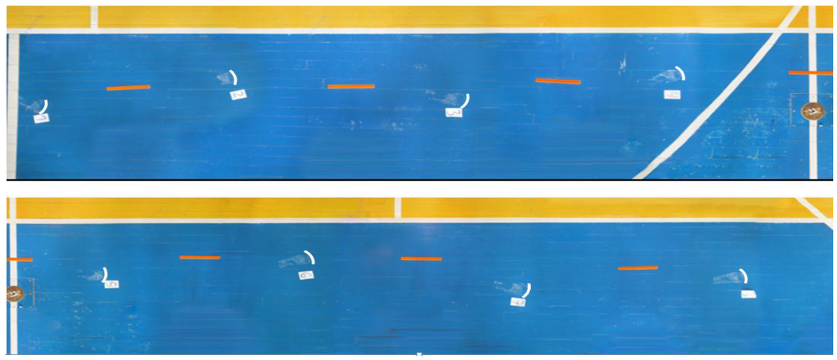 Фрагменты панорамной фотографии с дорожкой шагов