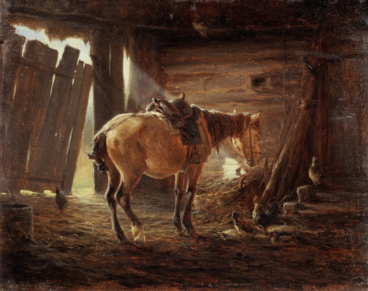 Н.А.Богатов. Лошадь на крестьянском дворе. 1870. ГТГ.