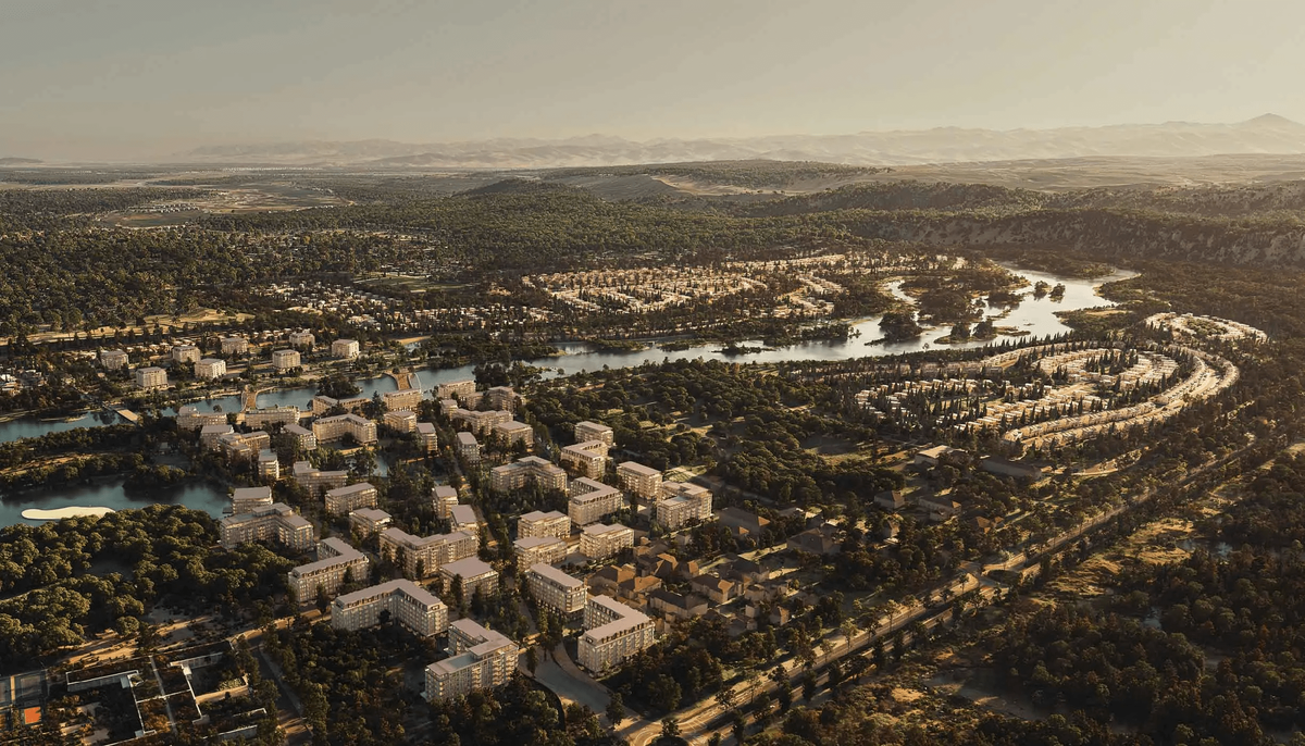 Проект Tbilisi Watefront с высоты птичьего полета - визуализация