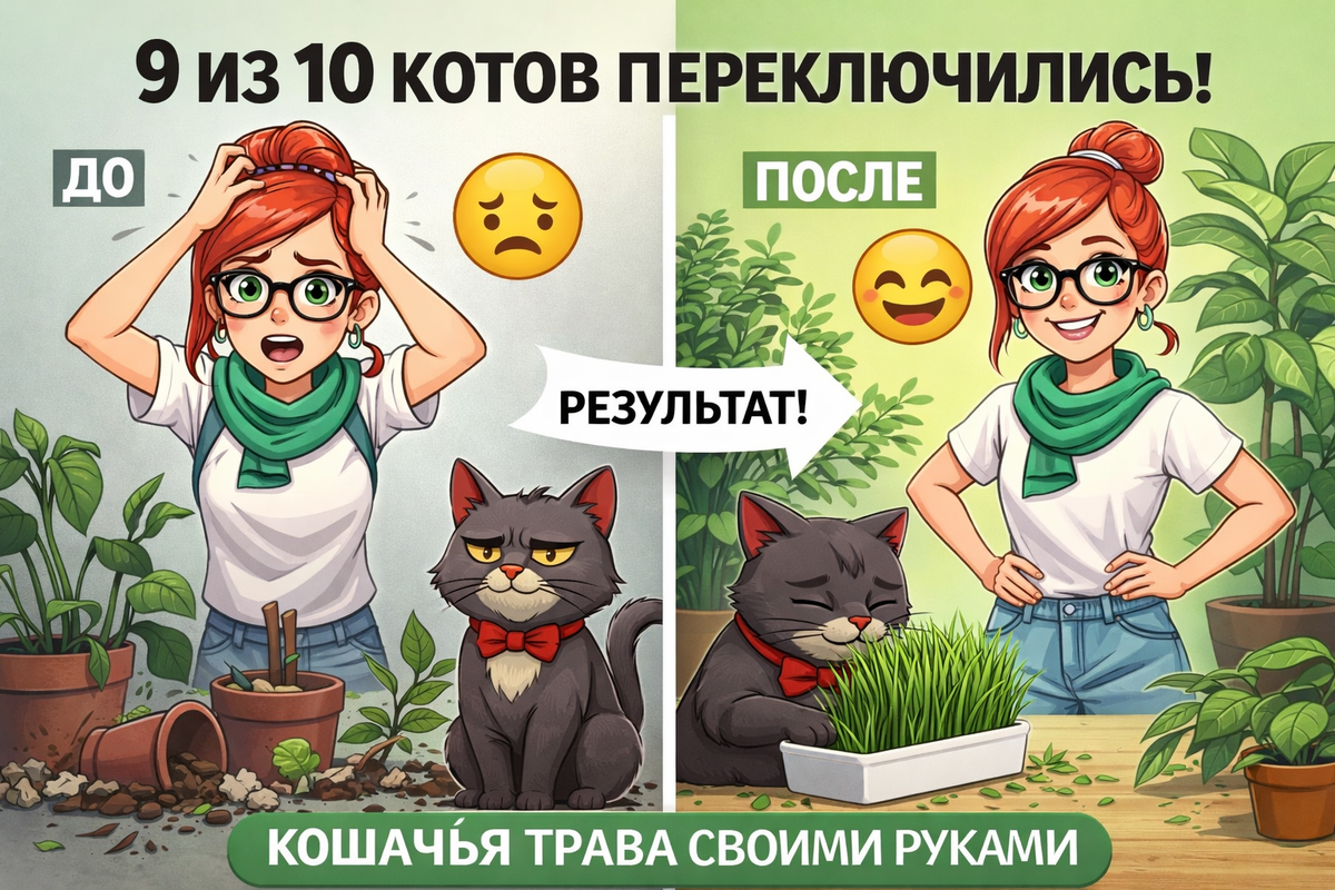 Иллюстрация создана автором с помощью нейросети специально для статьи
"Британский кот переключился с дорогих комнатных растений на бюджетную домашнюю траву - результат эксперимента"