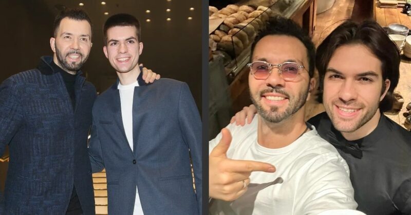    Денис Клявер с сыном Тимофеем, демонстрирующие внешнее сходство.