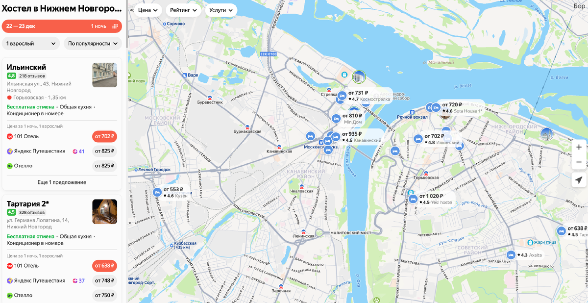 Пример аренды хостелов в Нижнем Новгороде