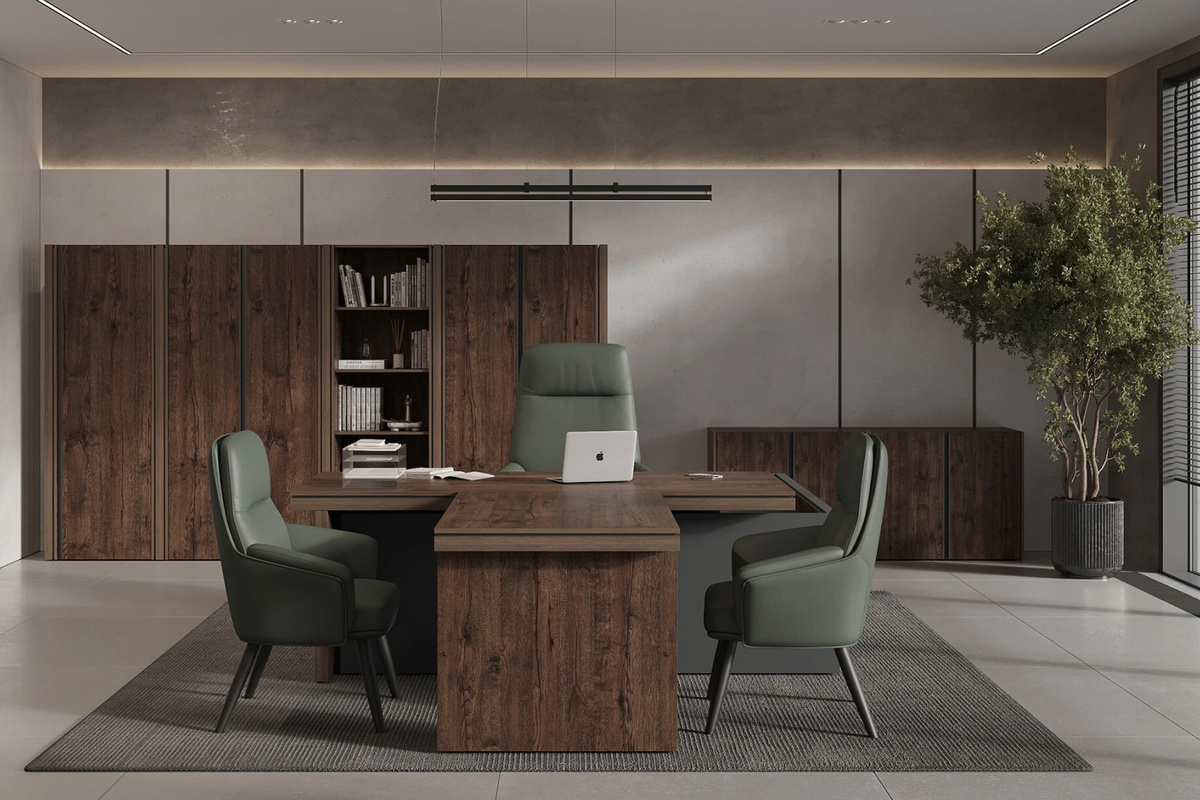 Стоимость — от 177 090* рублей. В состав коллекции входят столы, тумбы, модульные шкафы и стеллажи.