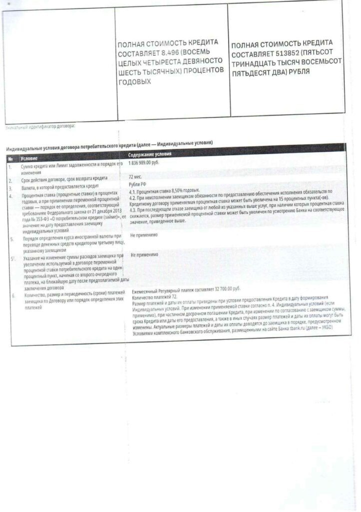 Кредитный договор от АО "ТБанк"