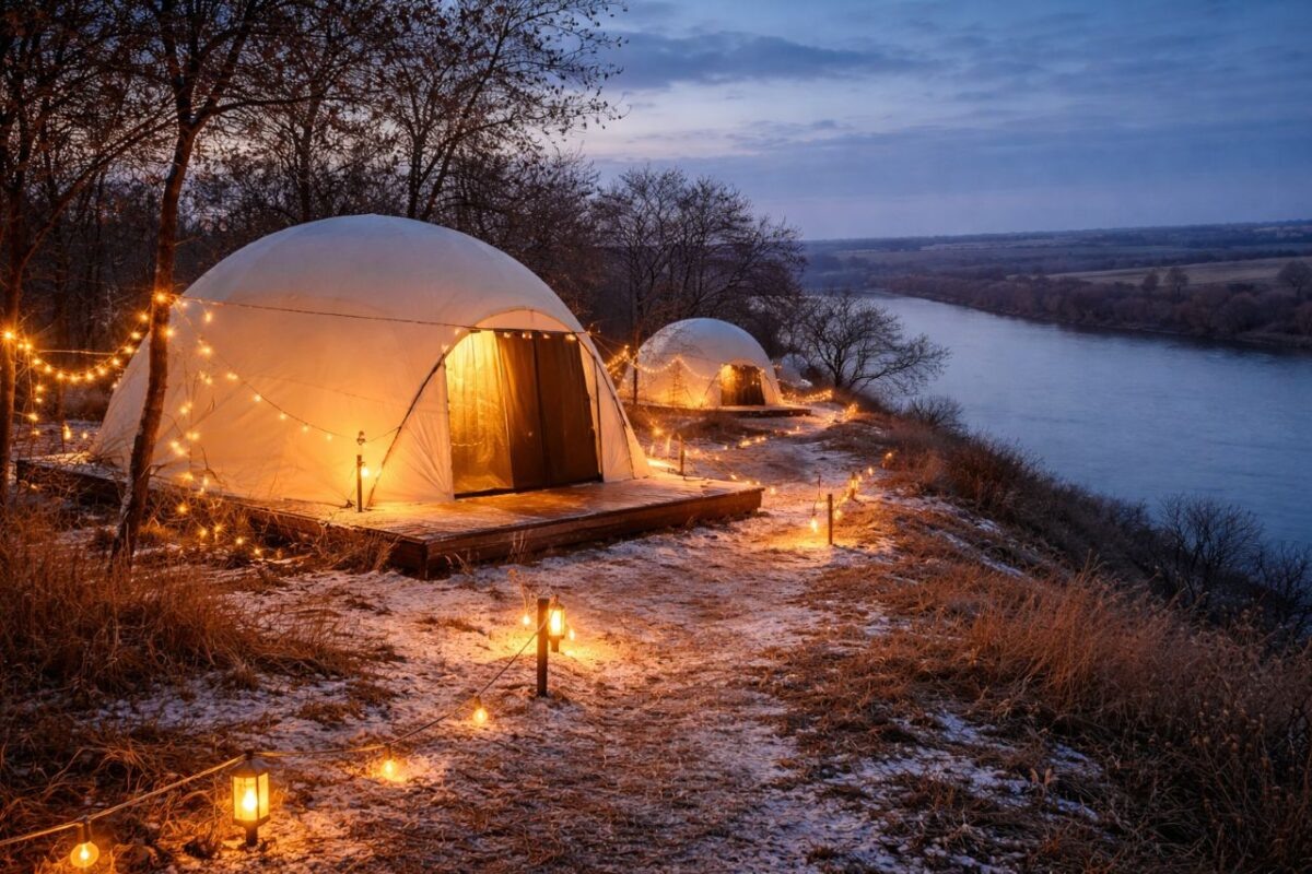     Глэмпинг на берегу Дона в сумерках //Иллюстрация ChatGPT