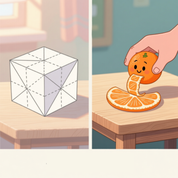 Представьте, что вы чистите мандарин! Его кожуру можно разложить на столе. Вот так и развертка — это «кожура» куба или пирамиды.