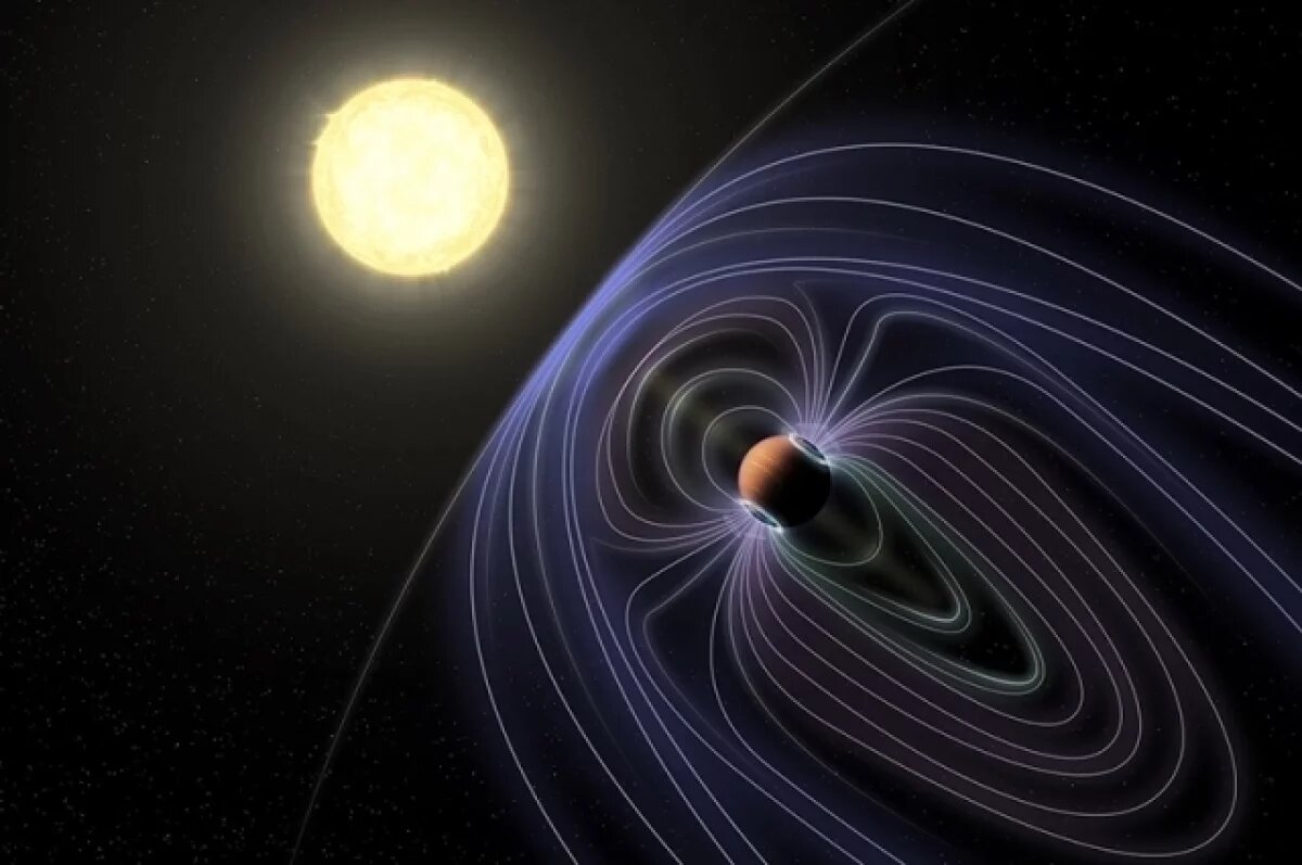    Поток заряженных частиц от Солнца взаимодействует с магнитосферой Земли